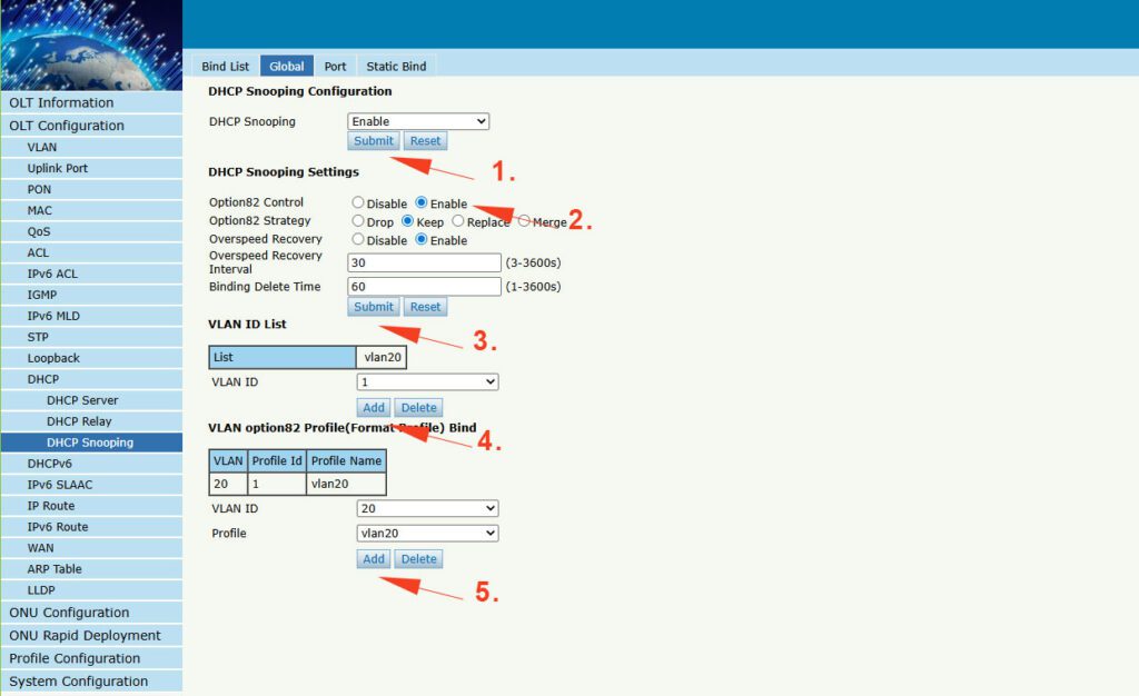 DHCP Snooping VLAN nastavení